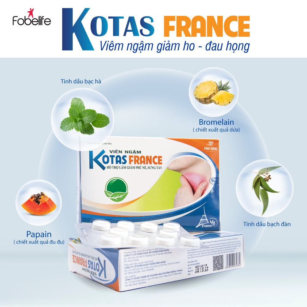 Viên Kẹo Ngậm Hỗ Trợ Giảm Đau Giảm Viêm Giảm Sưng Phù Nề KOTAS FRANCE (Hộp 20 viên)