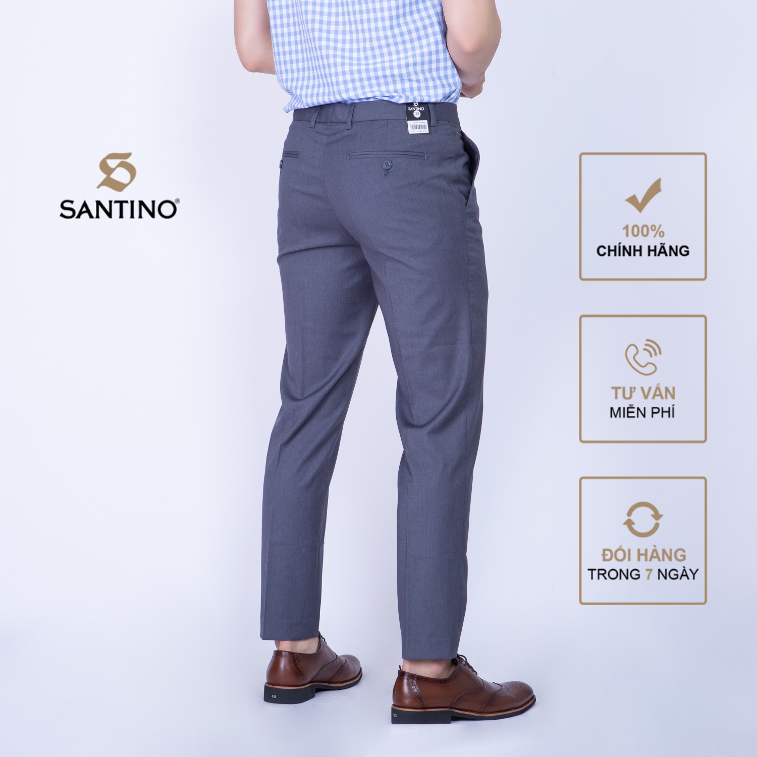 Quần âu nam dài trơn SANTINO, chất liệu Sợi tre dáng ôm slim fit công sở lịch lãm màu xám nhạt Q066