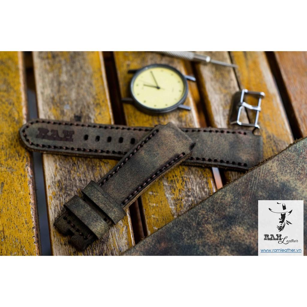 DÂY ĐỒNG HỒ DA BÒ MÀU CHIẾN TRANH- DA BÒ THẬT - RAM CLASSIC 1952 - RAM LEATHER -ĐỦ SIZE 18,20,22, DÀNH CHO CASIO,APPLE WATCH .