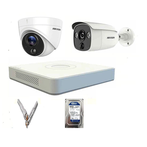 Trọn bộ 2 Camera Có mầu ngày đêm 2.0MP Hikvision Hồng Ngoại 20 Mét 2 Mắt Camera - Hàng chính hãng