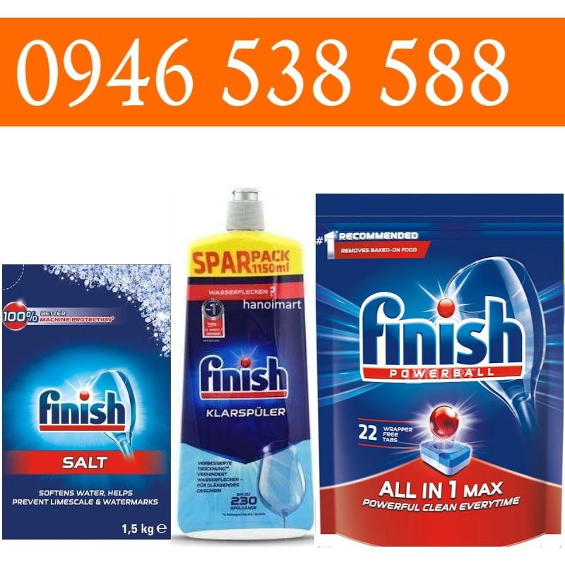 Combo Muối rửa bát Finish 1.5kg +1150ml Nước làm bóng finish + viên finish 22 tabs