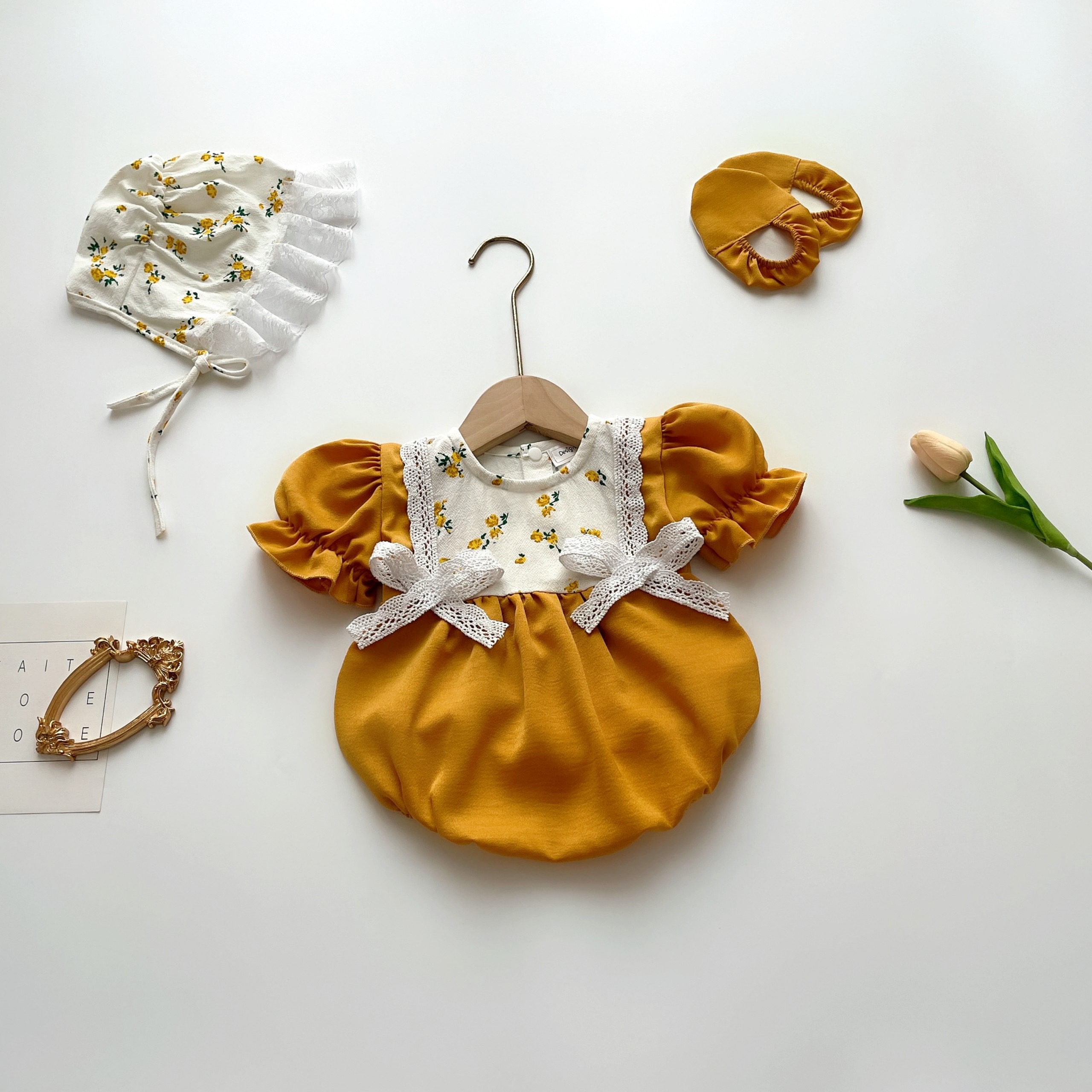 Body Lụa Vàng NHÍM XÙ KIDS Cho Bé Gái Sơ Sinh, Đầy Tháng, Thôi Nôi A425