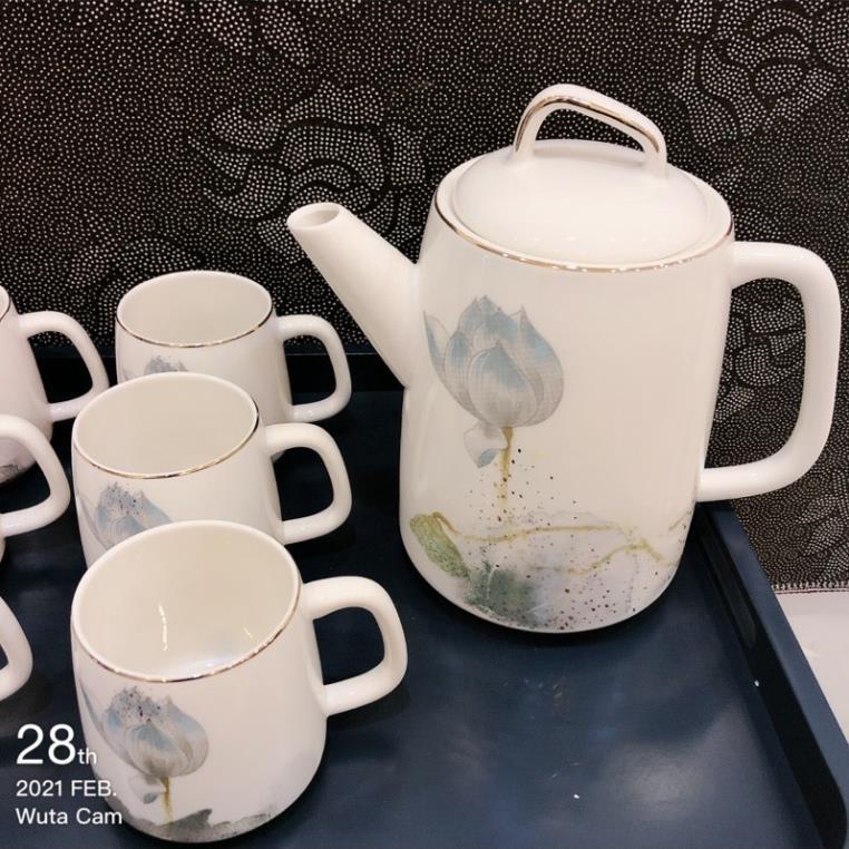 Bộ ấm chén sứ hoa sen hàng đẹp mã QSH-4