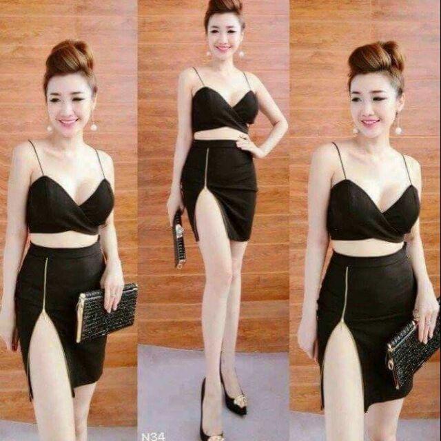 Sét áo 2 dây chân váy xẻ đùi