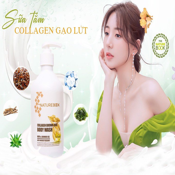 Sữa Tắm Trắng Da Collagen Gạo Lứt The Nature Book Collagen Brown Rice Body Wash 500ml