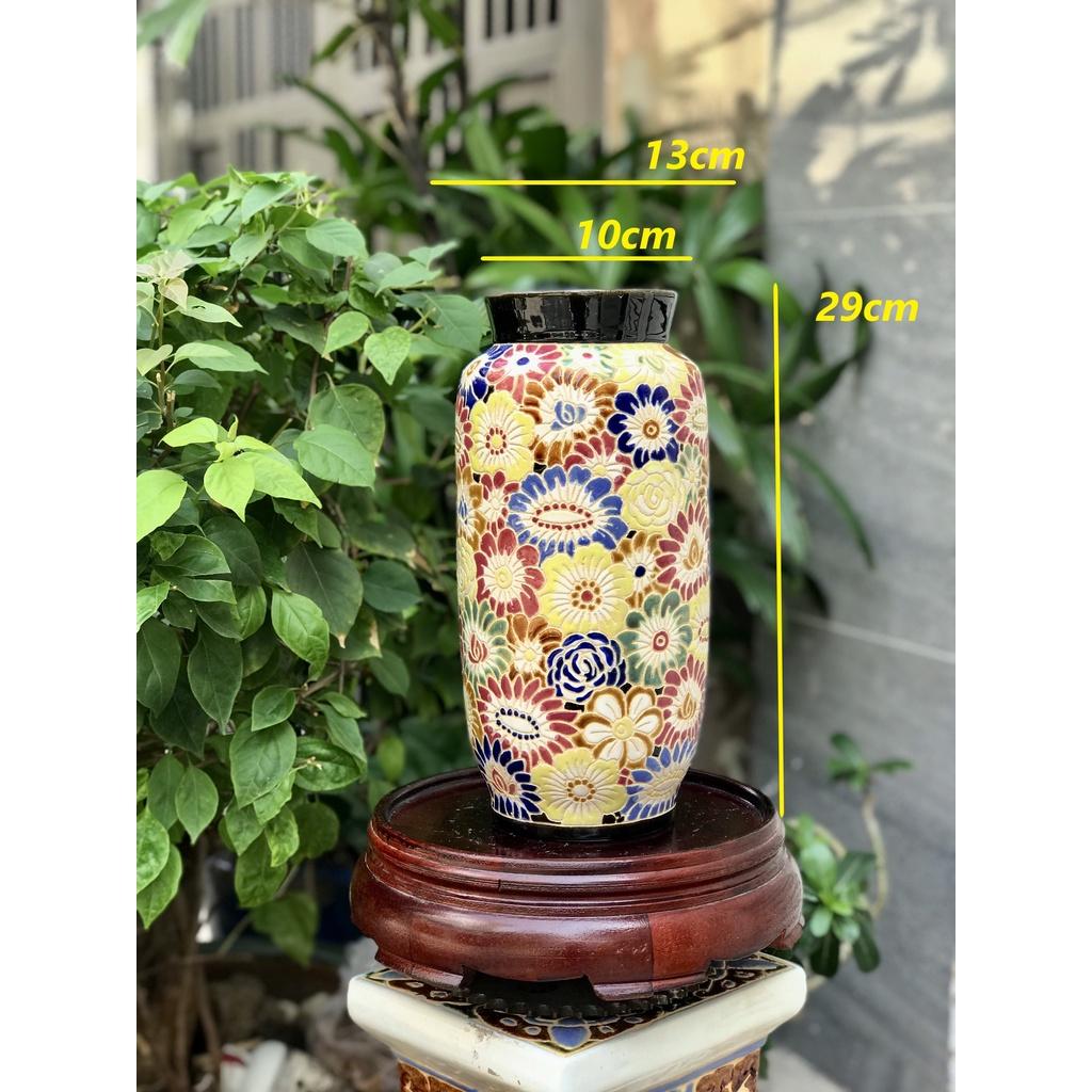 BÌNH HOA BÁCH HOA,RỒNG,PHỤNG THON 29CM GỐM NAM BỘ DECOR TRANG TRÍ, CẤM HOA