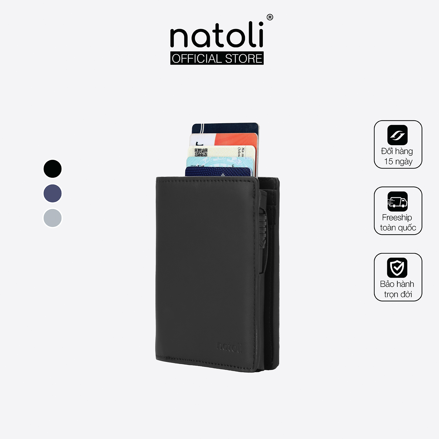 Ví da nam thông minh Thương hiệu Natoli dáng đứng, gập đôi, đựng thẻ cao cấp BST Ryder Wallet V9
