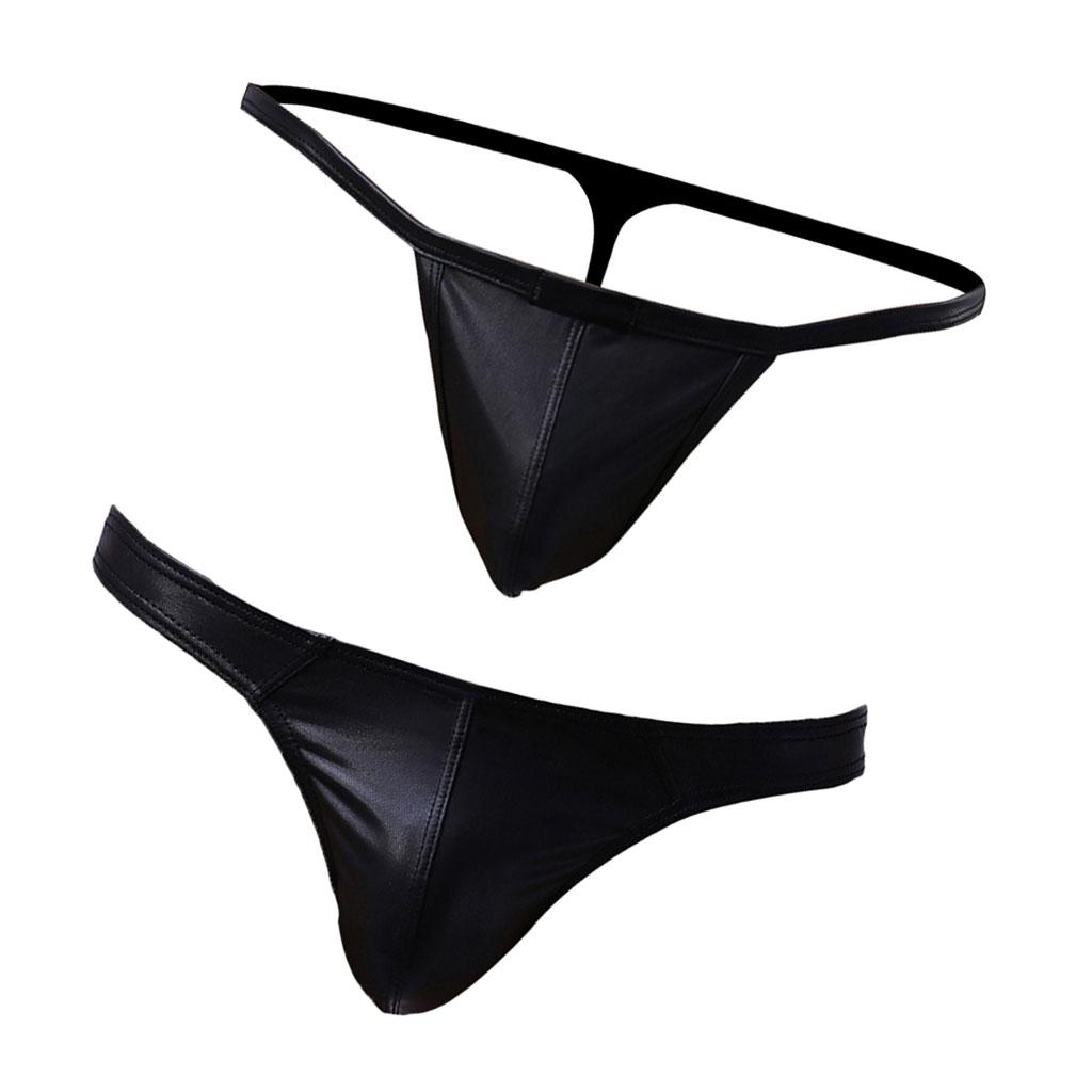 2Pcs Men Pouch Underpants PU Leather Bikini Brief G-string Thong Underwear S