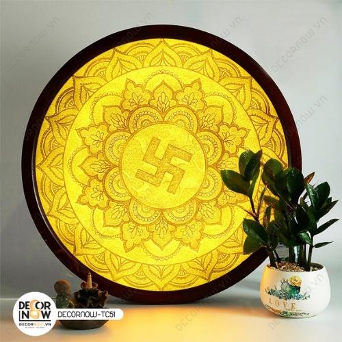 Đèn Hào Quang Phật In Tranh Trúc Chỉ DECORNOW 30 cm, Trang Trí Ban Thờ, Hào Quang Trúc Chỉ HOA SEN DCN-13