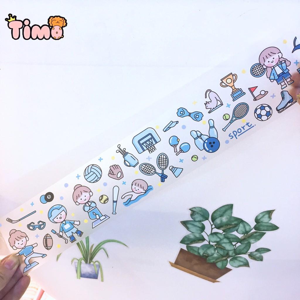 Washi tape chiết lẻ chu kỳ từ cuộn sticker cute rộng 6cm dán sổ mũ bảo hiểm trang trí sổ tay dạng trong chống nước ST10