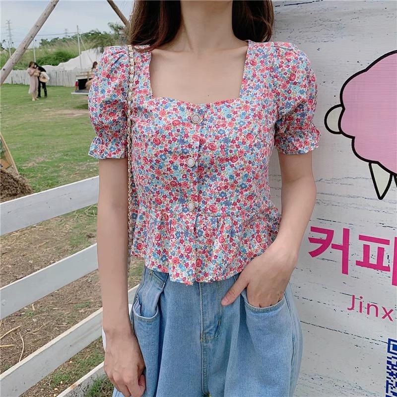 MS256 Áo kiểu nữ babydoll hoa nhí cổ vuông