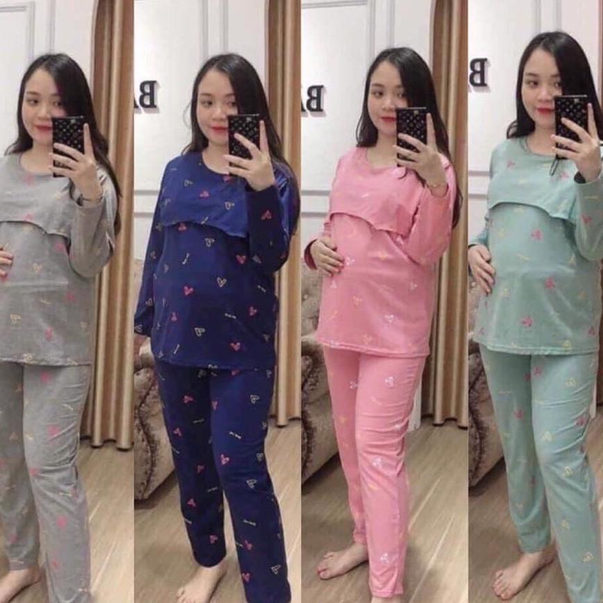 bộ đồ bầu pink dài vạt chéo mặc bầu và mặc sau sinh - Tổng kho đồ bầu