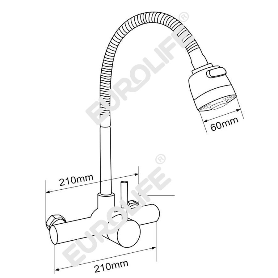 Vòi rửa chén âm tường cần lò xo Inox SUS 304 Eurolife EL-T017AT (Trắng vàng)