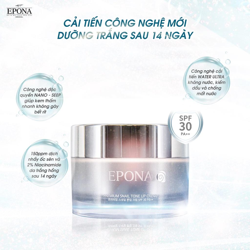 Bộ Đôi Cấp Ẩm - Nâng Tông Da Mướt Mịn Epona Premium Birch Essence Toner 150ml, Epona Premium Snail Tone Up Cream 50ml