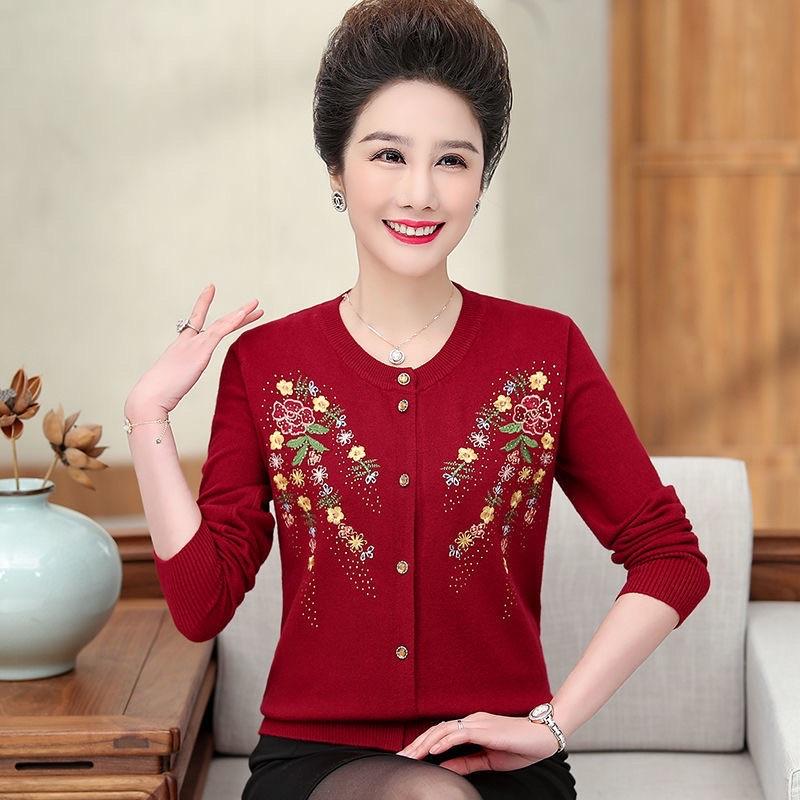 Áo Khoác len trung niên nữ, áo len nữ cardigan mỏng mùa thu