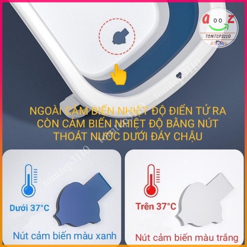 Chậu Tắm Gấp Gọn Kèm Nhiệt Kế Điện Tử Đo Nước - Bồn Tắm Cảm Biến Nhiệt Độ Cho Bé Hàng Cao Cấp Loại 1