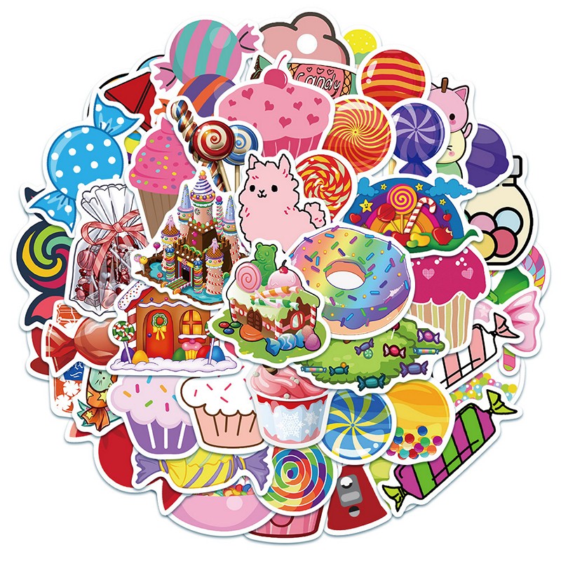 Sticker 50 miếng hình dán Candy World