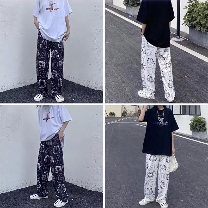 Quần Jogger Thun Unisex có dây rút HOẠ TIẾT MÈO màu ĐEN/TRẮNG ️