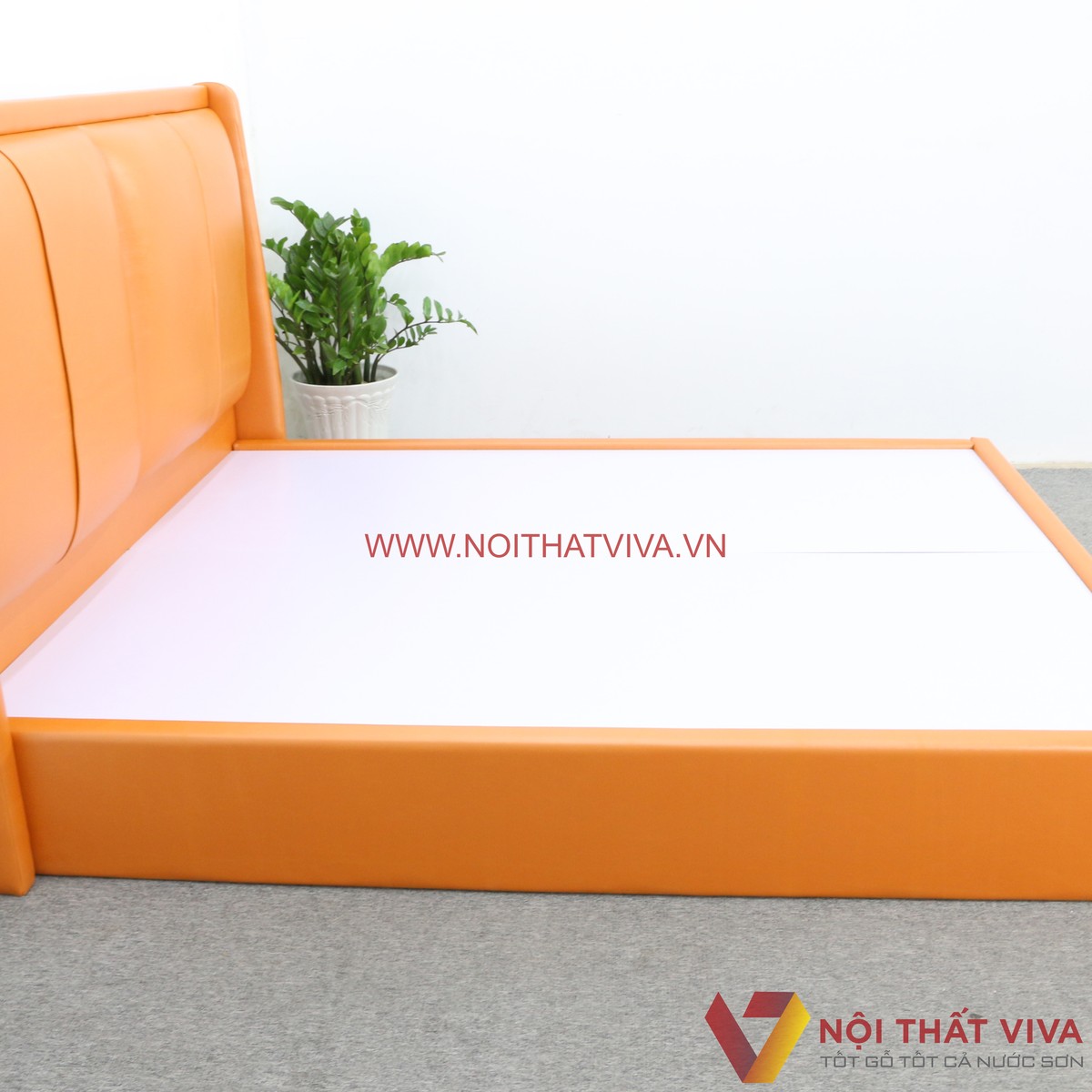 Giường Bọc Da Cao Cấp Hiện Đại Gỗ MDF Màu Cam Đẹp Sang Trọng Giá Tốt