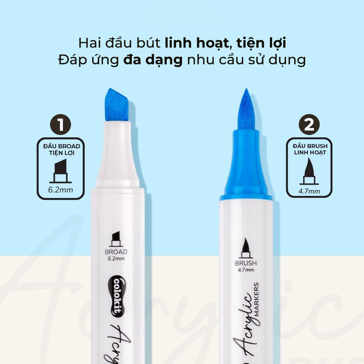Hộp 12 Bút Lông Màu Acrylic Markers 2 Đầu - Colokit ACM-C001