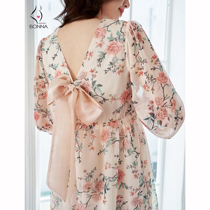 Đầm bầu mùa thu dịu dàng nữ tính BONNA chất vải voan mỏng nhẹ, mát mẻ, họa tiết hoa nhí, màu pastel thanh lịch VS059