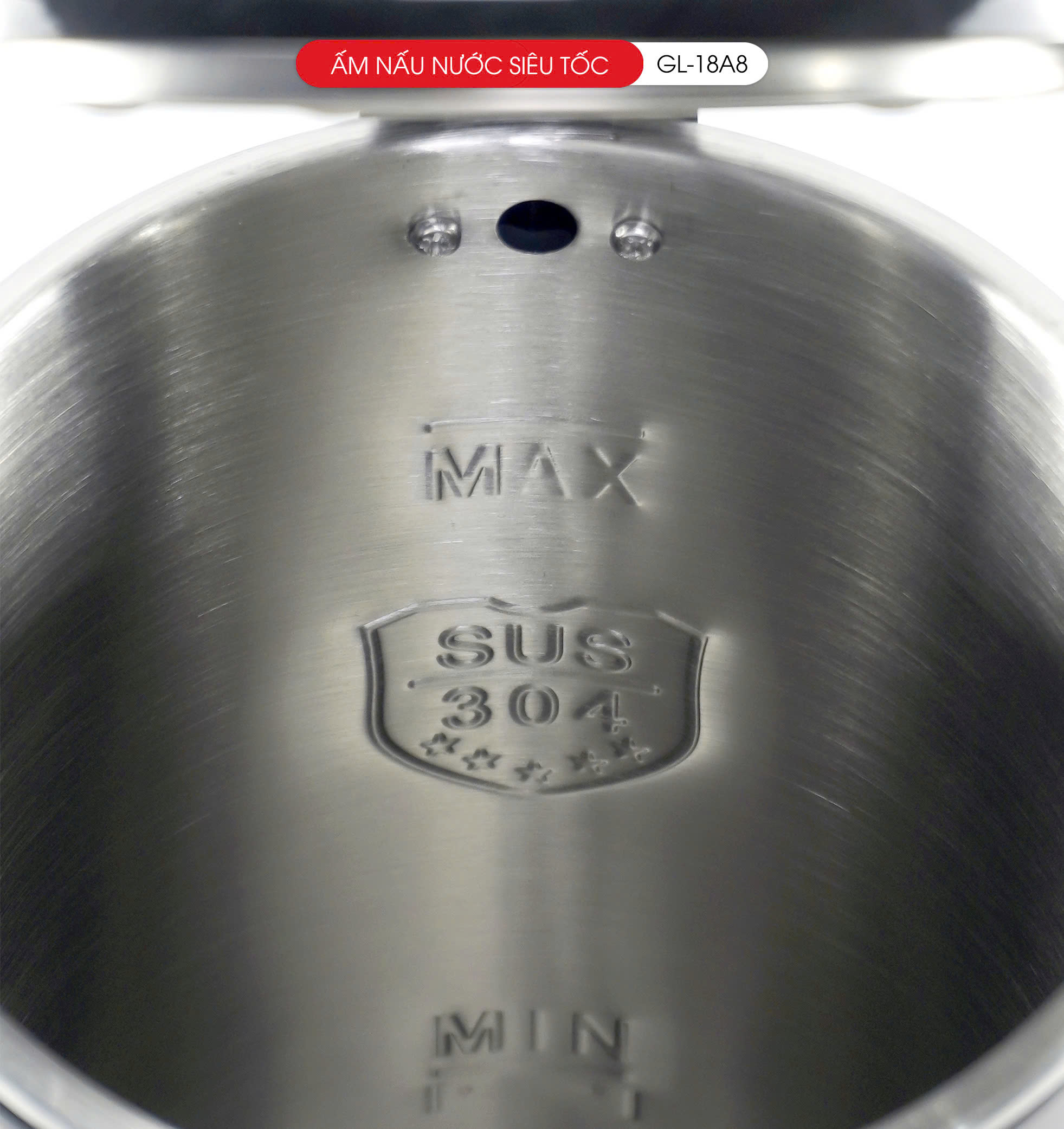 Ấm Siêu Tốc Gali GL-18A8 Thân Ấm Nguyên Khối Inox 304. Thiết kế 2 lớp Chống Nóng. hàng chính hãng, bảo hành 24 tháng