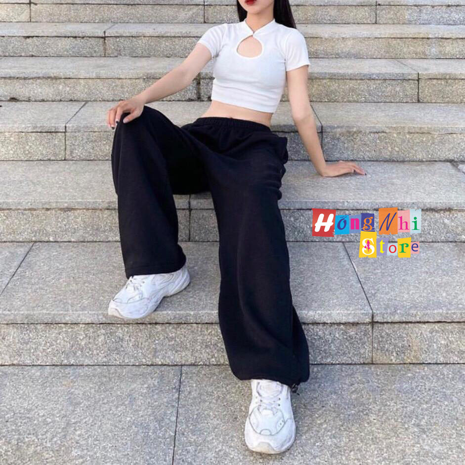 Quần Jogger Basic Ulzzang Unisex Jogger Trơn Dây Rút Lai Ống Rộng Màu Đen - MM