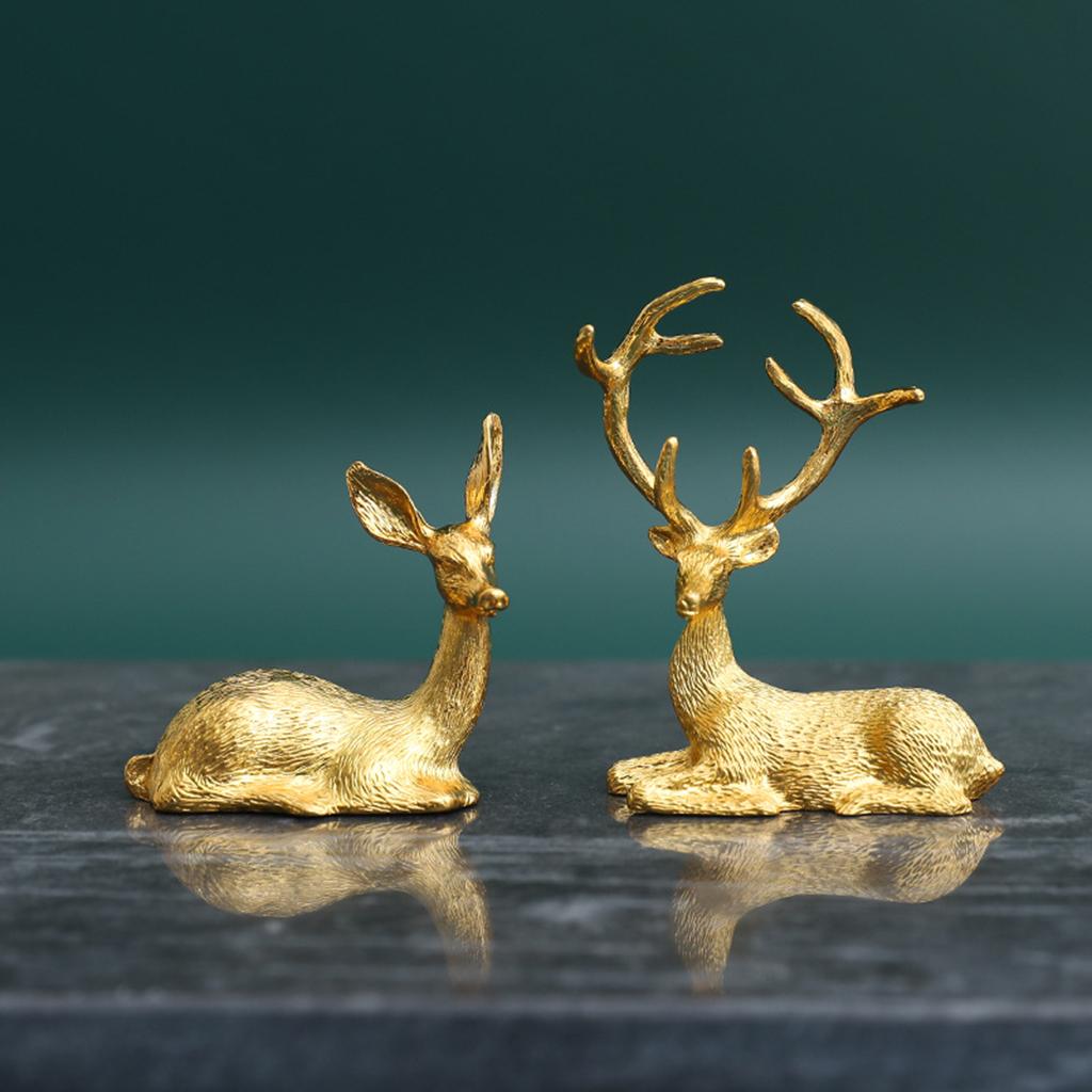 2x Deer Statue Shelf Sculpture Tabletop Bookcase Figurine Home Decor Crafts