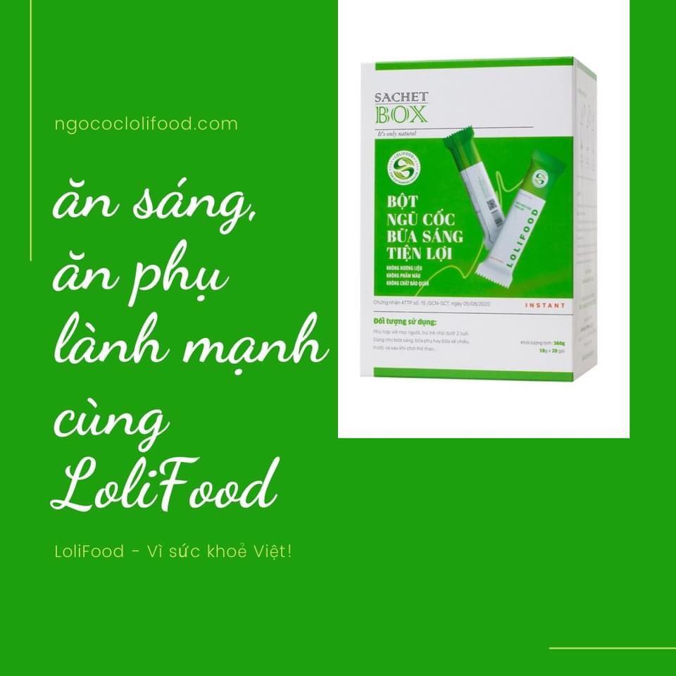 Bột Ngũ Cốc Lolifood Bữa Sáng Tiện Lợi (20 gói x 18g) - Thay Thế Bữa Ăn, Giảm Nguy Cơ Mắc Bệnh Tiểu Đường, Chống Oxy Hóa, Tốt Cho Tim Mạch, Bổ Sung Nội Tiết Tố, Đẹp Da - Thơm Ngon, Dễ Uống - Người Tập Gym và Yoga, Ăn Kiêng, Ăn Chay, Tiểu Đường, Tim Mạch