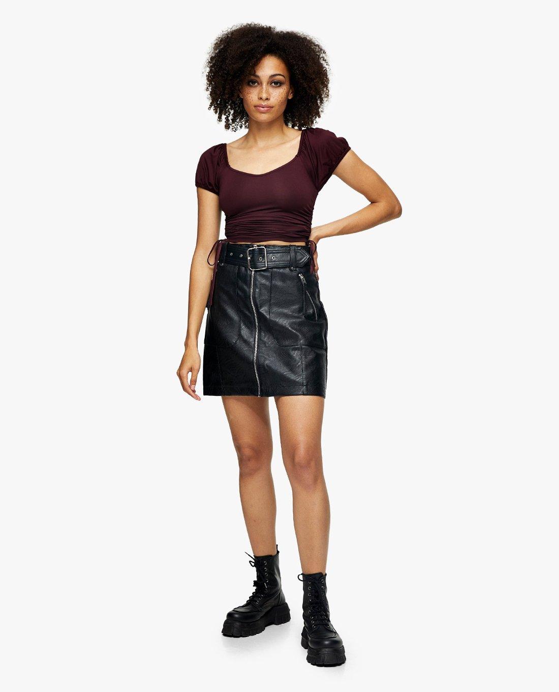 TOPSHOP - Áo kiểu nữ ngắn tay phối dây rút Satin Ruch Side 04G07TPLM