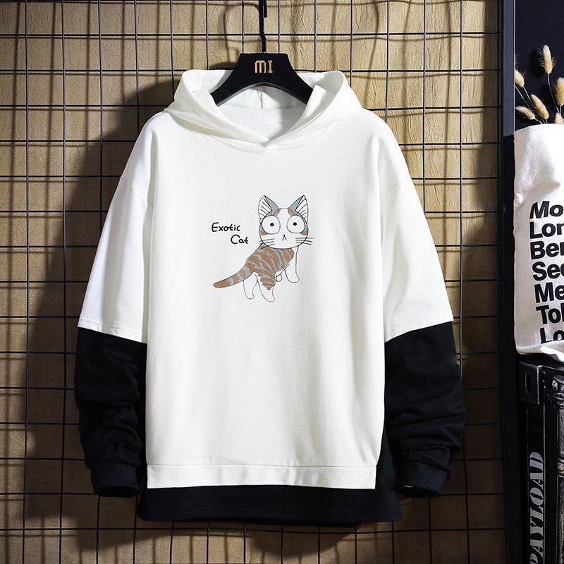 Áo hoodie nam nữ họa tiết mèo cute,áo form rộng,100% cotton sịn