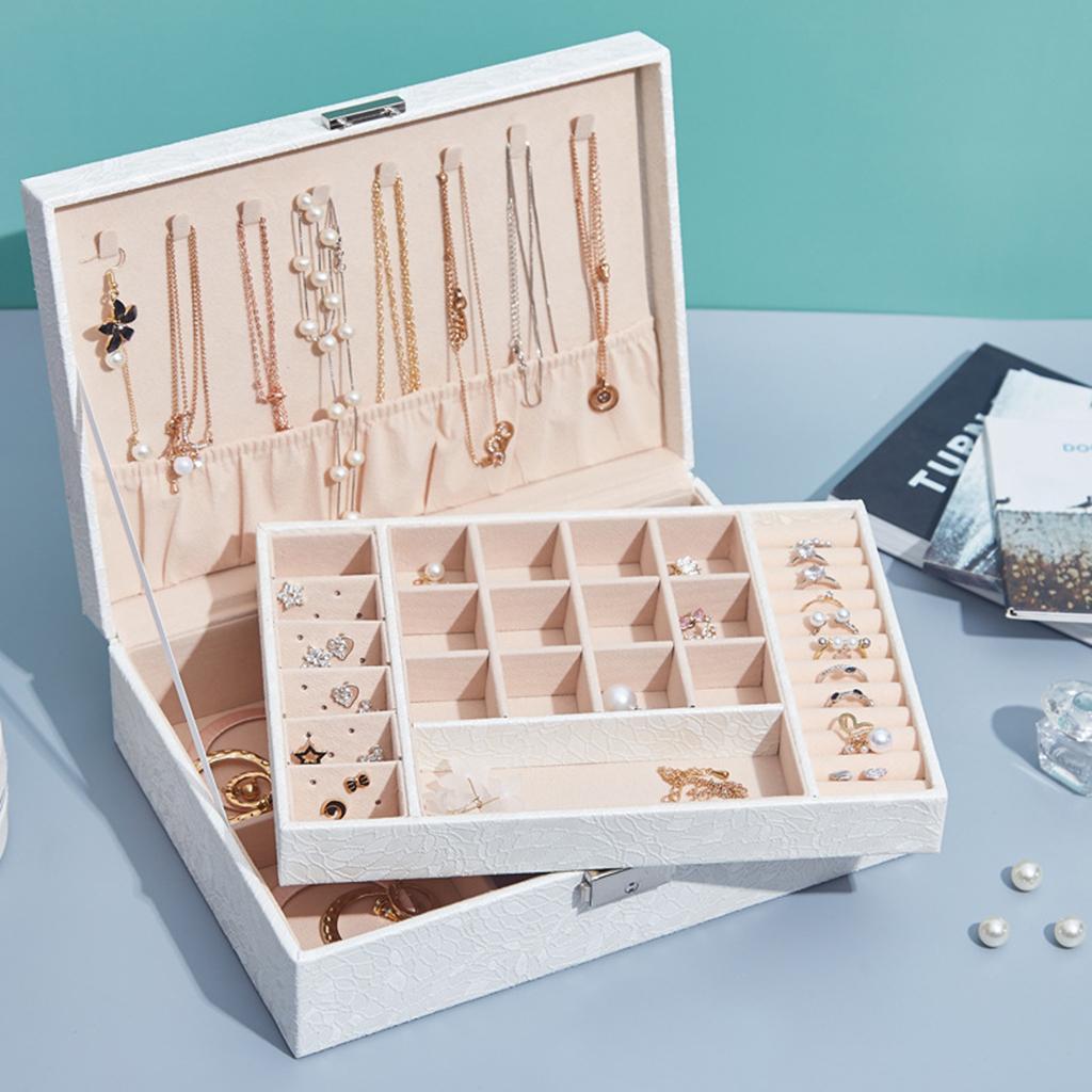 Jewelry box for earrings bracelet and necklaces White