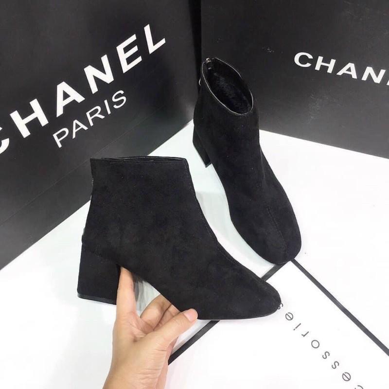 B09- Bốt da lộn gót trụ 5p khoá sau cực ấm( ảnh thật kem video quay tại shop)