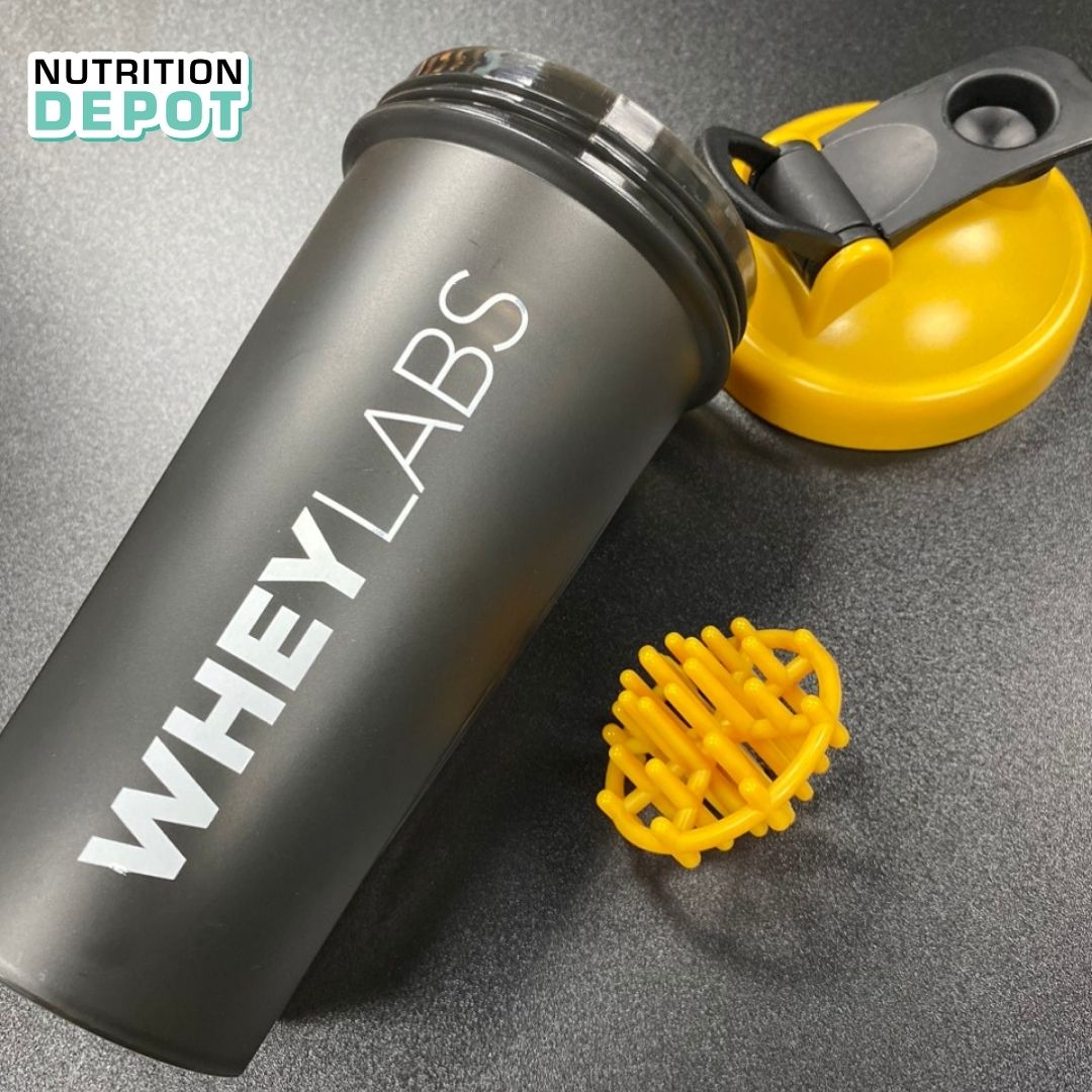 Bình lắc Shaker Wheylabs 600ml màu vàng đen cá tính, hợp phong cách Gymer - Nhựa cao cấp, bền, đẹp