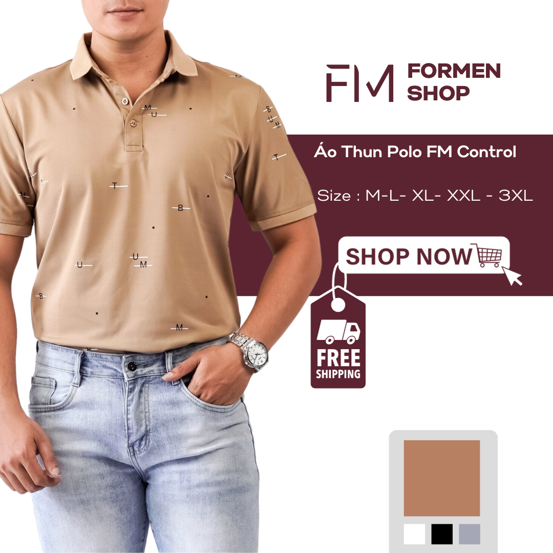 Áo polo nam phối họa tiết trẻ trung năng động, chất thun Polyester chống nhăn, chống bắm bụi - FORMEN SHOP - FMPS212