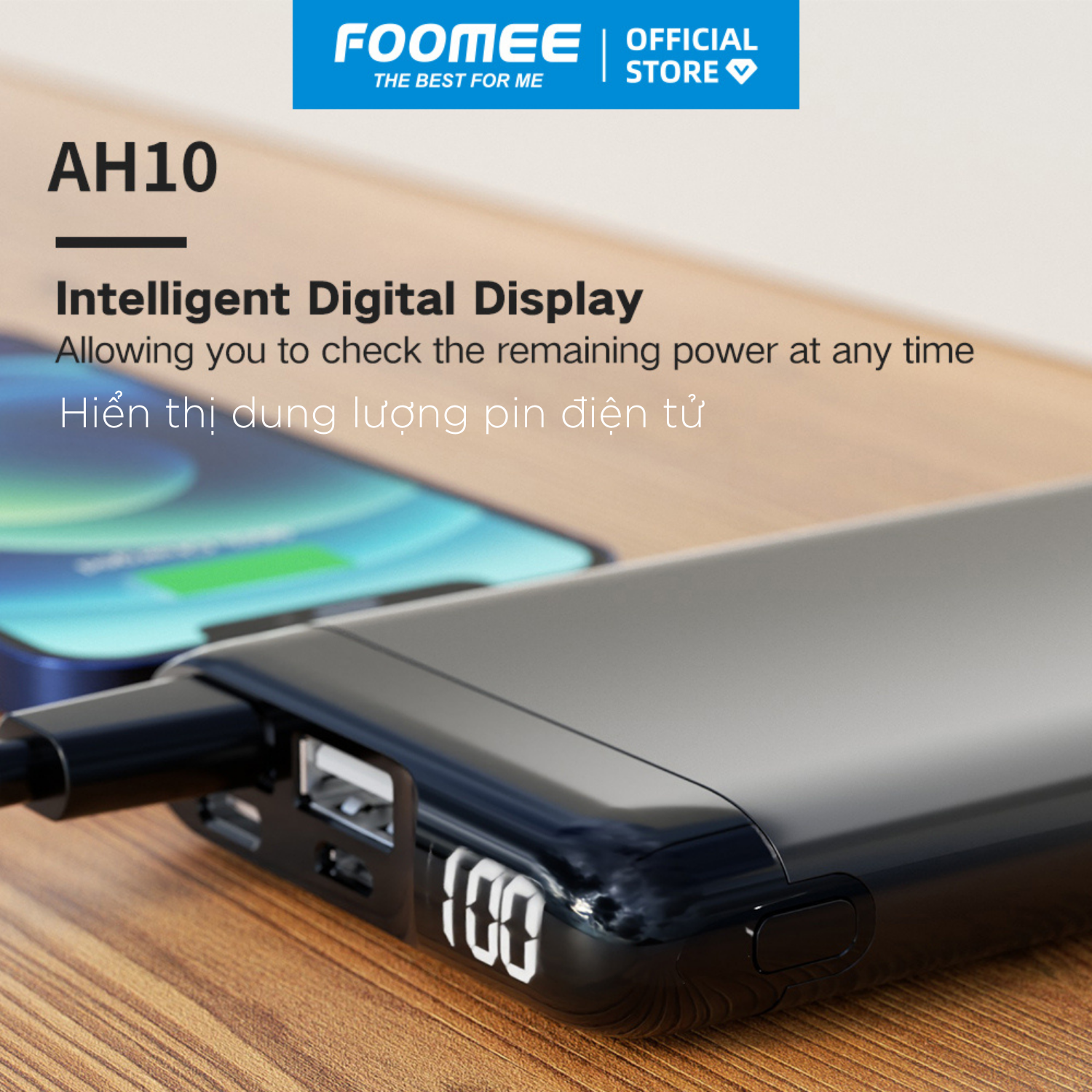 Pin Sạc Dự Phòng 10000mAh FOOMEE AH10s -  Sạc Nhanh 18W Cho Nhiều Thiết Bị - Xanh Dương/Xám - Hàng Chính Hãng