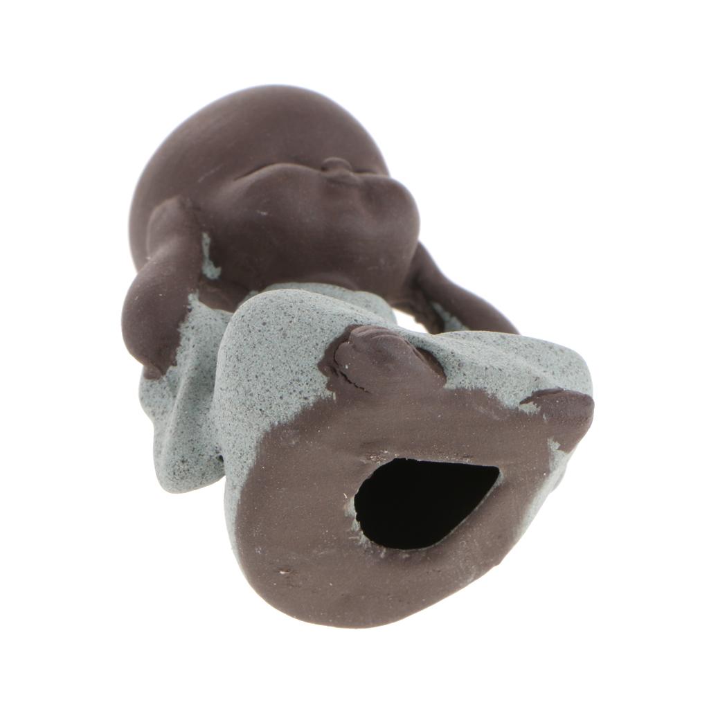 2xCeramic Small Buddha Statue Monk Figurine Tea Pet Decorative Ornaments Blue