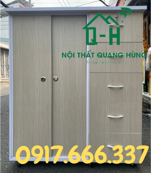 TỦ NHỰA ĐÀI LOAN 2 CÁNH CỬA LÙA VÀ 5 NGĂN KÉO 1M25X1M06X42CM