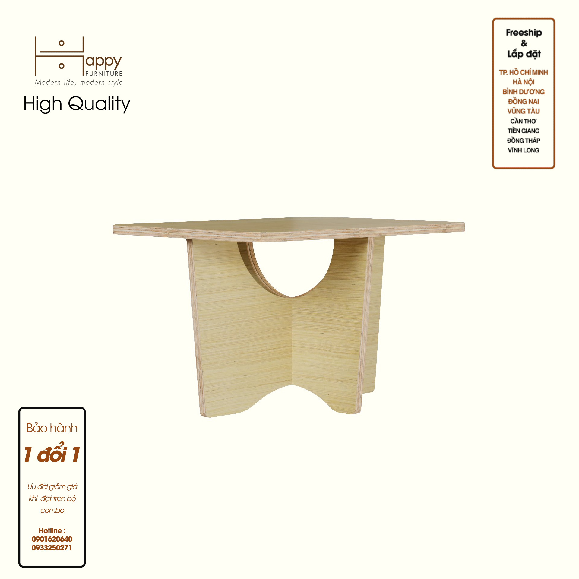 HAPPY FURNITURE , Gỗ tự nhiên , Bàn trà gỗ Plywood - SANARI , BAN_110 , 60cm x 45cm x 36cm DxRxC