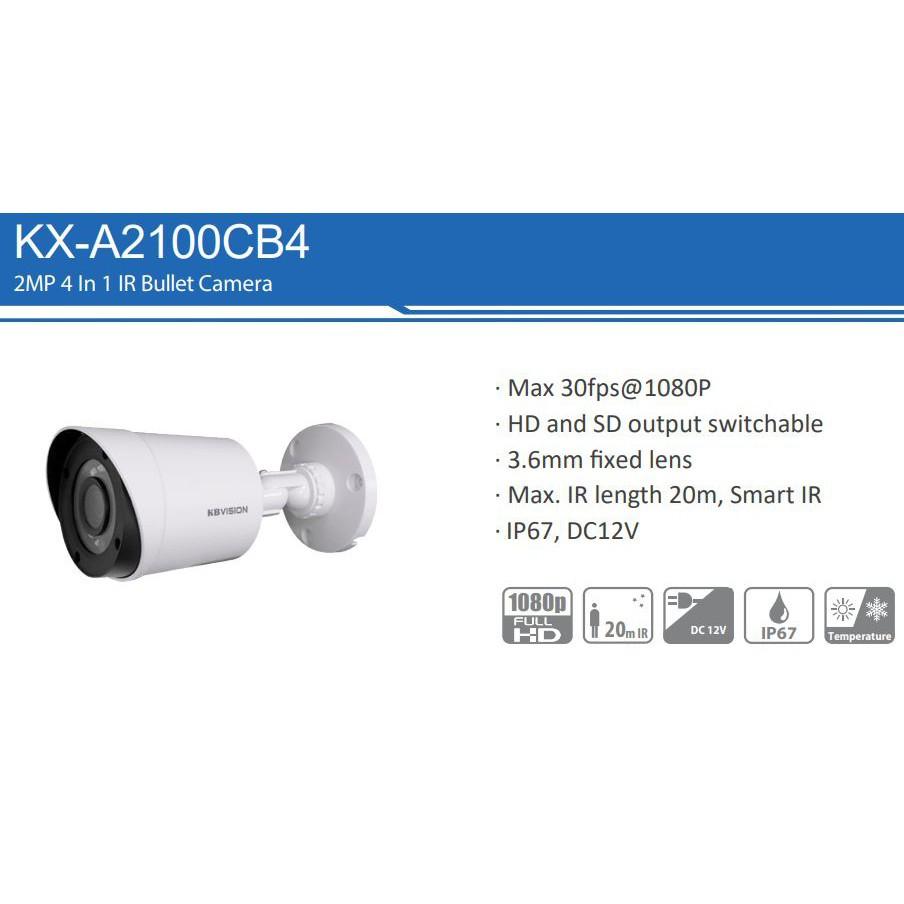 Camera Thân ống HDCVI Kbvision KX-A2100CB4 2.0 FullHD - Hàng chính hãng