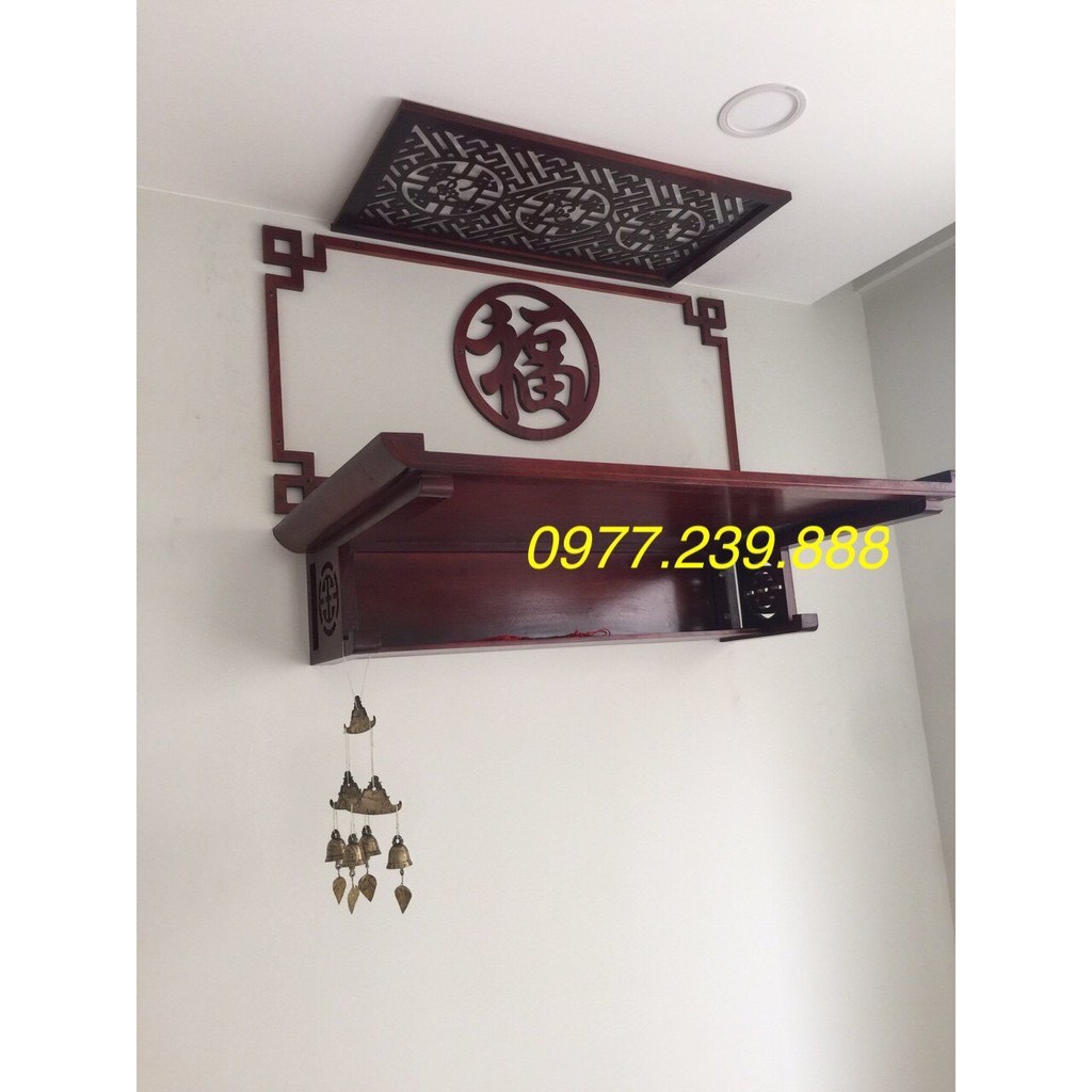 Bàn thờ gỗ sồi 61cm kèm chữ, viền chắn khói
