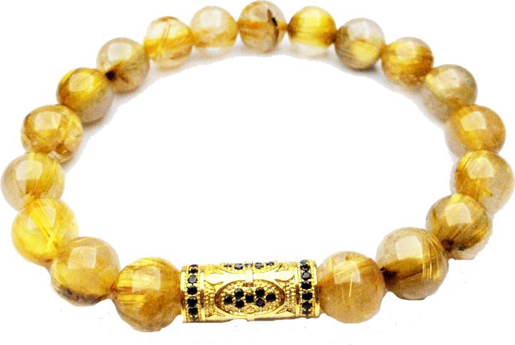 Vòng Tay Thạch Anh Tóc Vàng Mix Charm Cao Cấp
