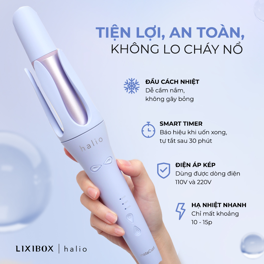 Máy Uốn Tóc Tự Xoay Ion Âm Halio InstaCurl Premium Automatic Hair Styler