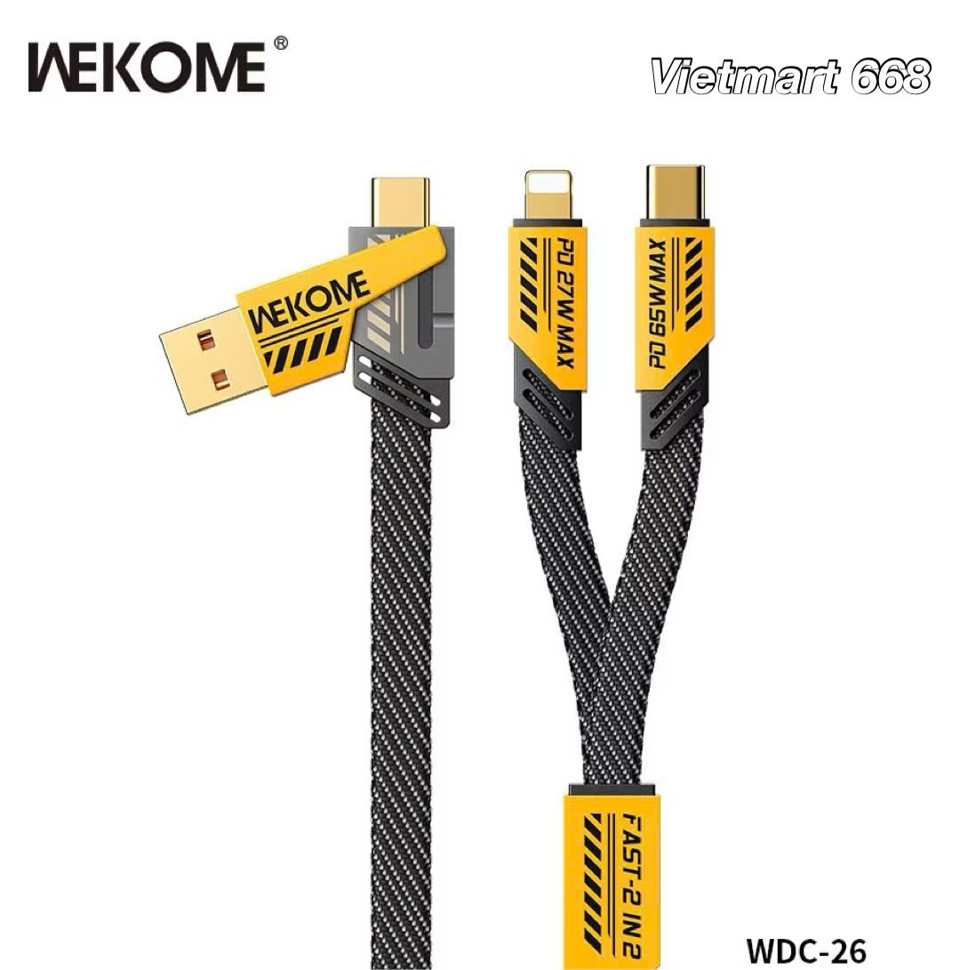Cáp Sạc Nhanh Đa Năng 4in1 Wekome WDC-26 USB+C &gt; C+L Công Suất Lên Đến 65W/ 27W - Hàng Chính Hãng