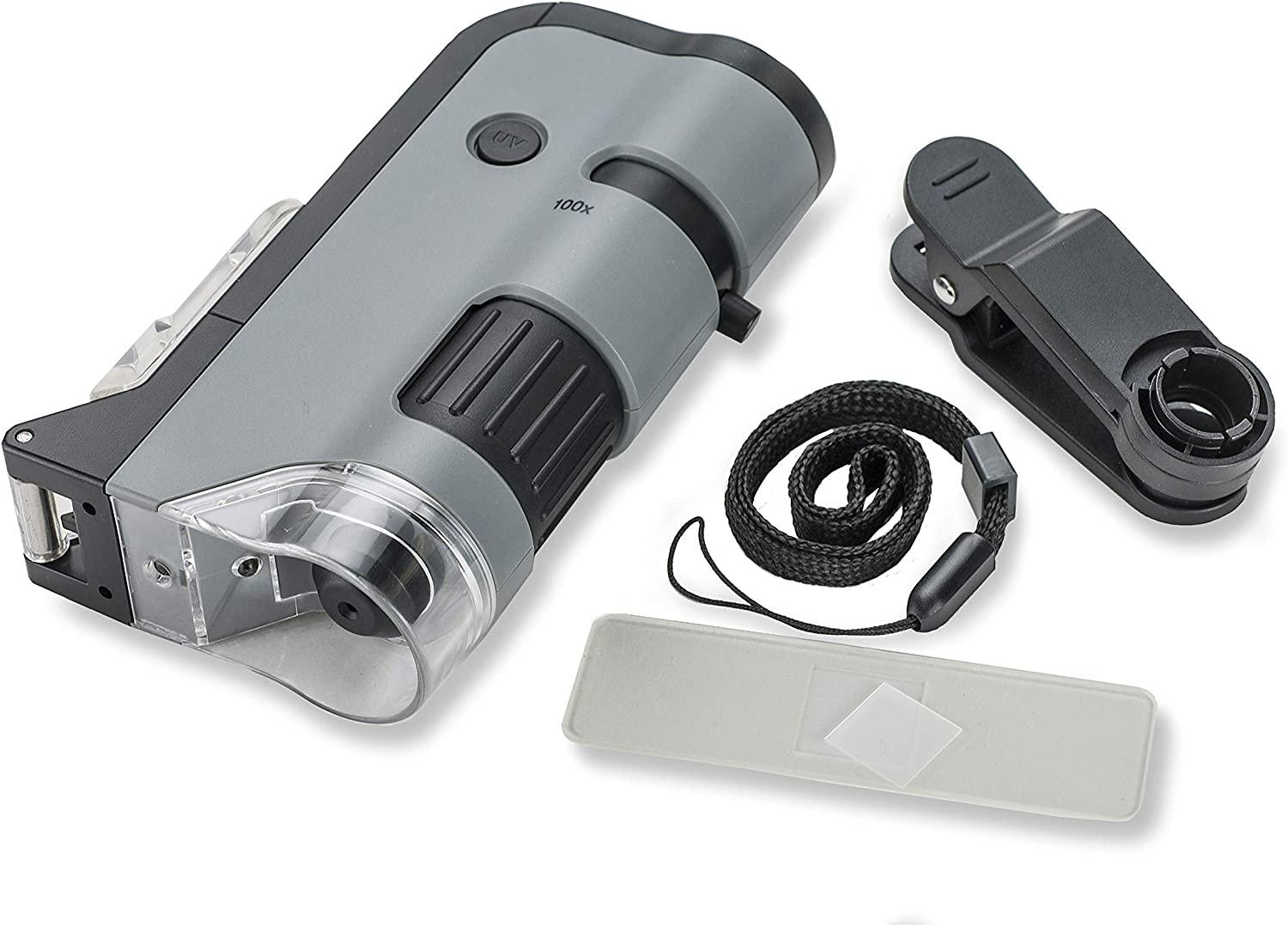 Kính hiển vi bỏ túi cao cấp MicroFlip MP-250 (Phóng đại 100x -250x) có đèn tia cực tím UV. MicroFlip 100x-250x LED UV Pocket Microscope with Smartphone Clip - Hàng chính hãng