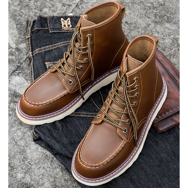 Giày boot da bò, giày đốc cổ cao big size cỡ lớn cho nam chân to - BT168