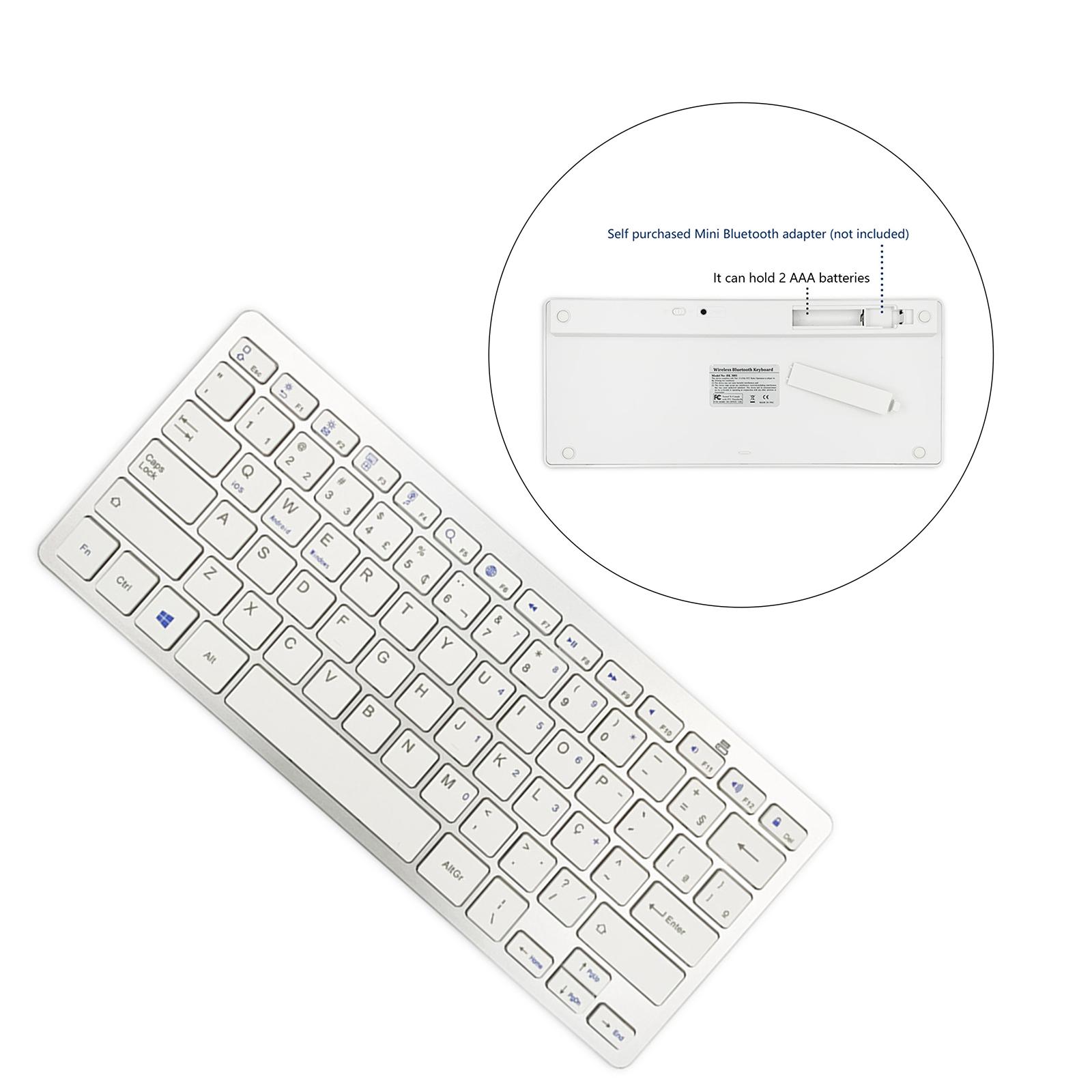 Silver Slim Portuguese 78 Keys Wireless Bluetooth Keyboard Universal Compact