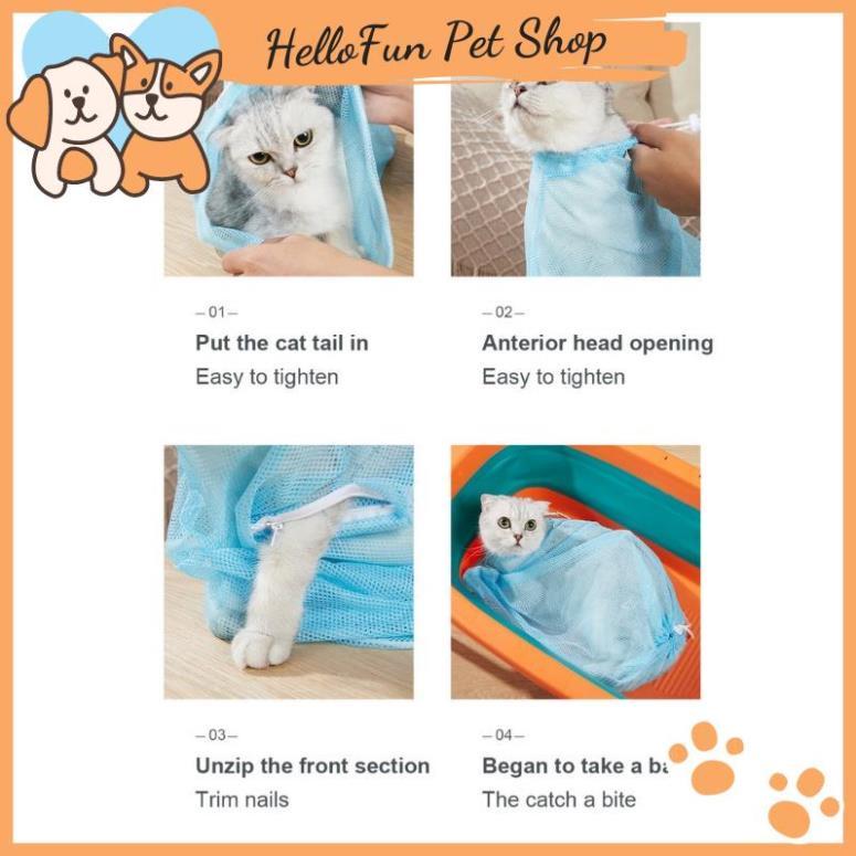 Túi lưới đa năng cho chó mèo - Túi tắm cho mèo, hỗ trợ cắt móng