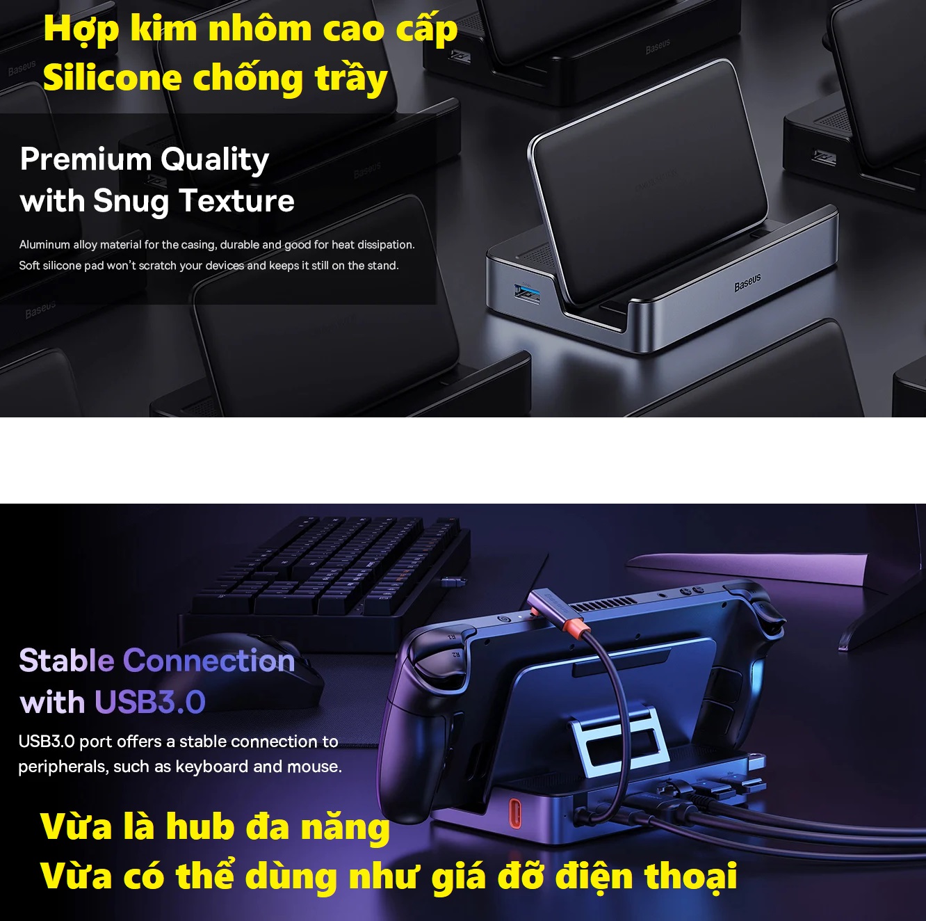 Hub C đa năng mở rộng cổng Macbook và laptop type C ra 7 cổng Baseus GamerX Bs-OH116 _ Hàng chính hãng