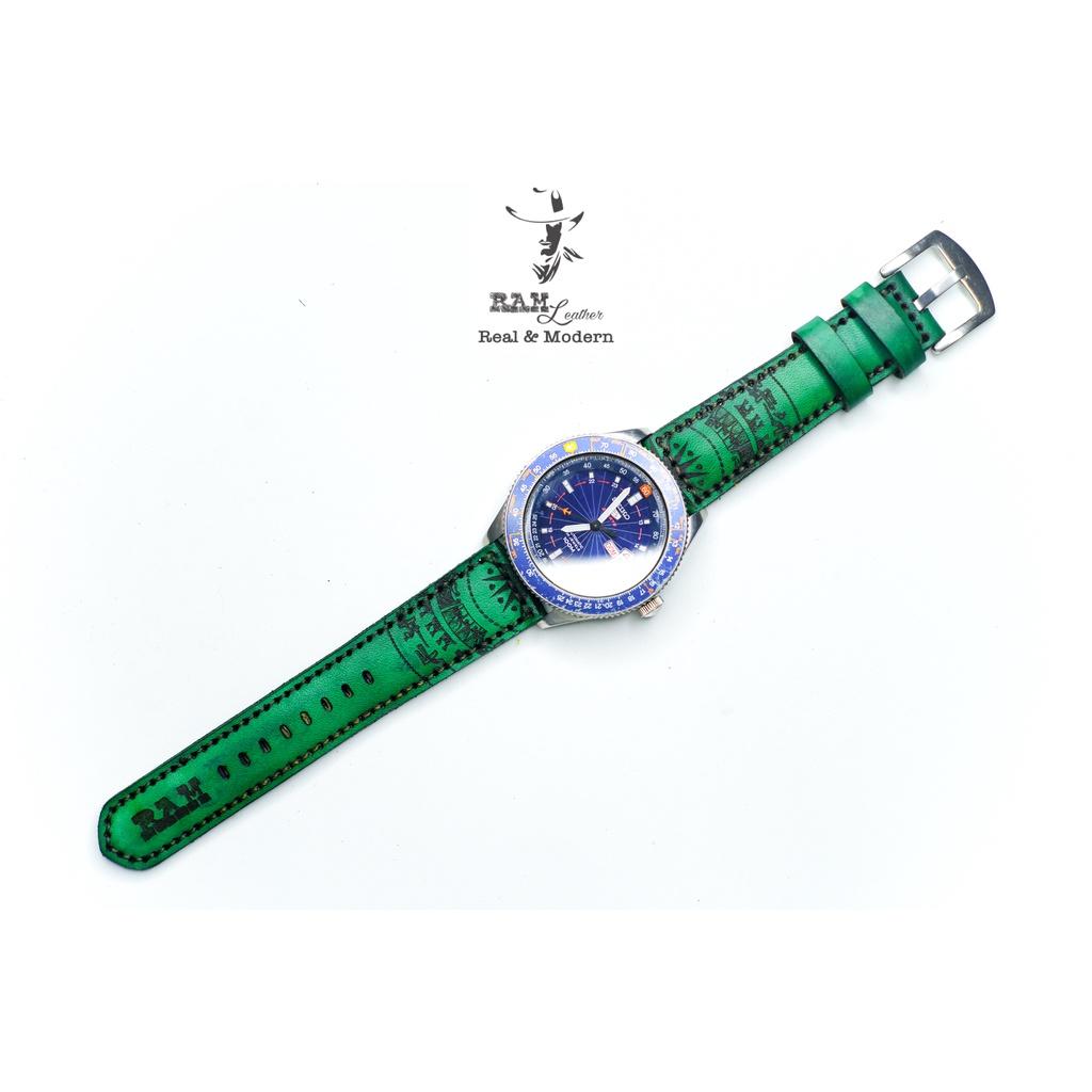 Dây đồng hồ da bò thảo mộc cao cấp xanh ngọc handmade bền chắc - chính hãng RAM Leather